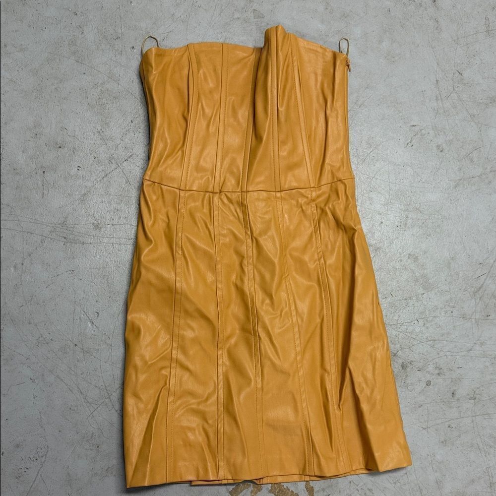 Zara Strapless Mustard Dress NWT - Size XS Leather Strapless Mini Dress